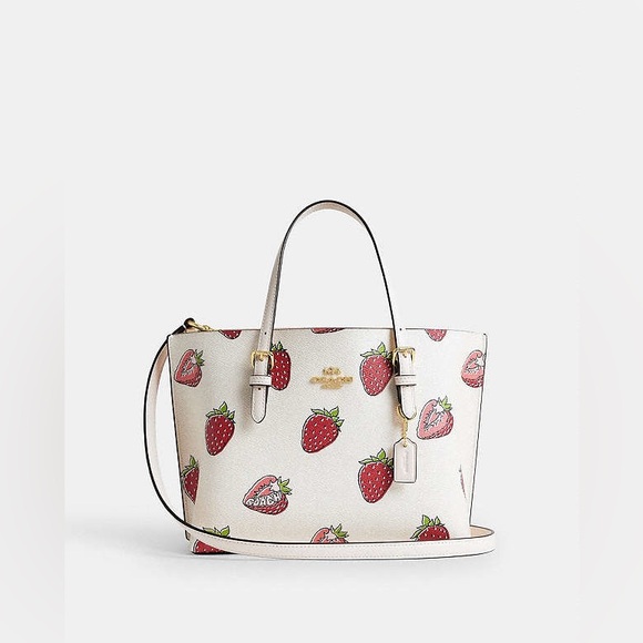 Coach Mollie Tote Bag 25 With Strawberry Print NWT CAL66